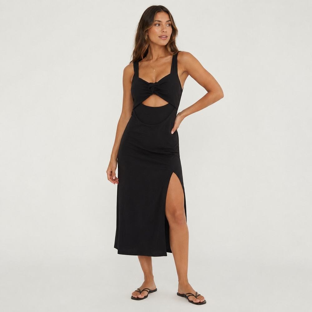 Aerie Cut Out Midi Sleeveless Dress. Tank straps in black women S